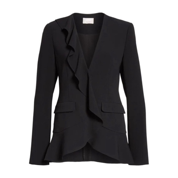 Cinq a Sept Lanier Black Ruffle Blazer 5 a 7 Jacket Snaps Pockets Women's Size 2 - Picture 5 of 10